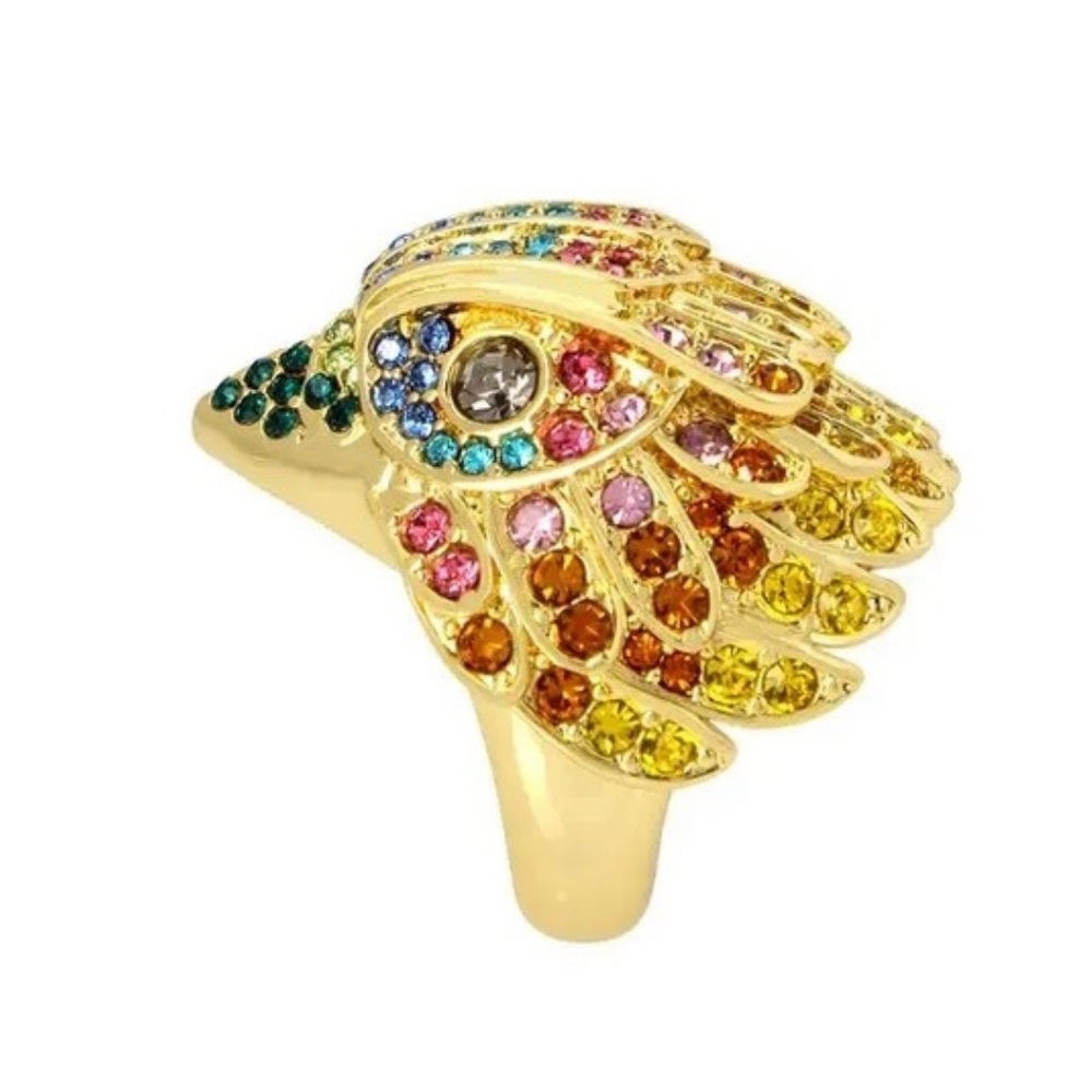 Kurt Geiger London Crystal Eagle Head Cocktail Ring in Gold Multi